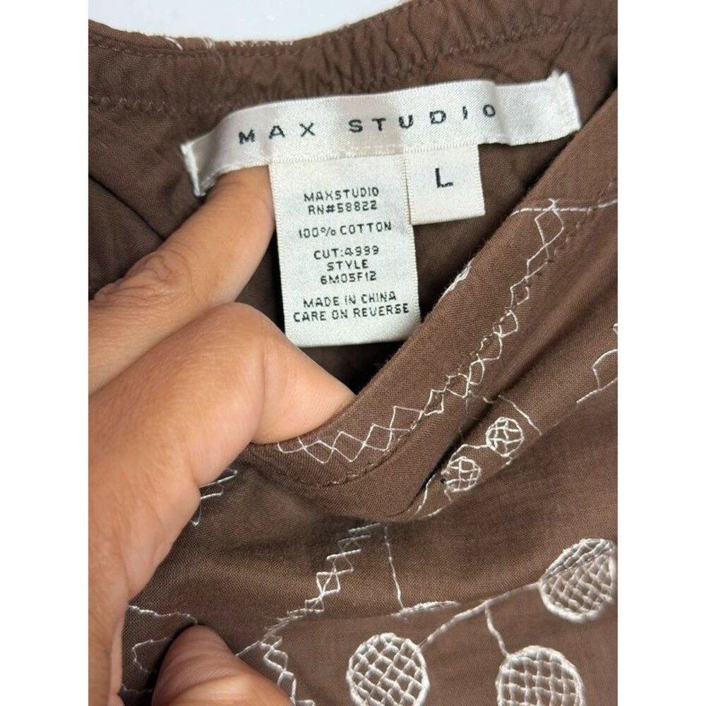 Max Studio Brown Embroidered Asymmetrical Midi Skirt Size L Boho Y2K - Picture 5 of 5
